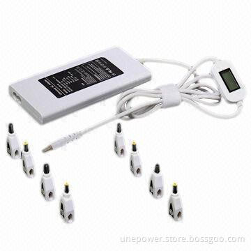Slim Universal laptop Adapter, 90W Automatic, 8 DC Connectors, with USB Slot and LCD, White Color